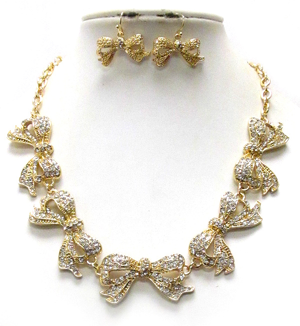 Multi crystal ribbon link necklace earring set