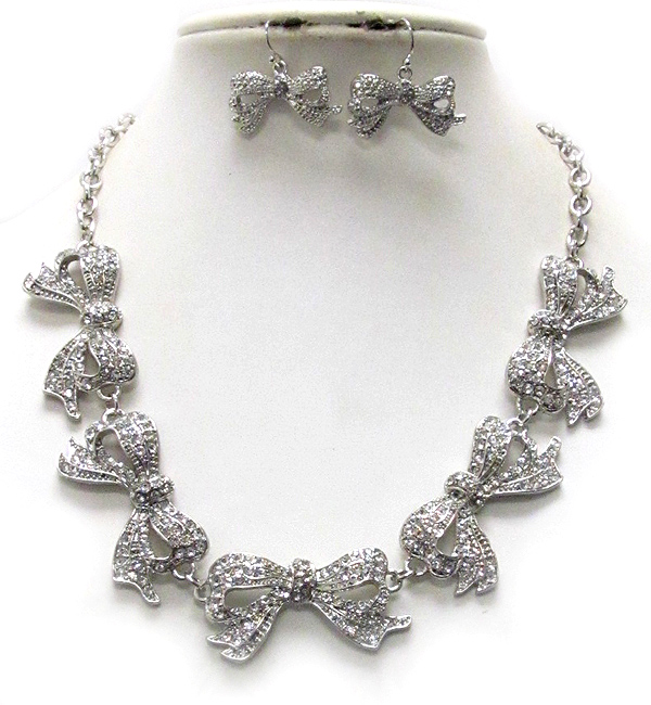 Multi crystal ribbon link necklace earring set