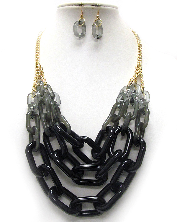 Two tone acrylic chain three layer necklace earring set