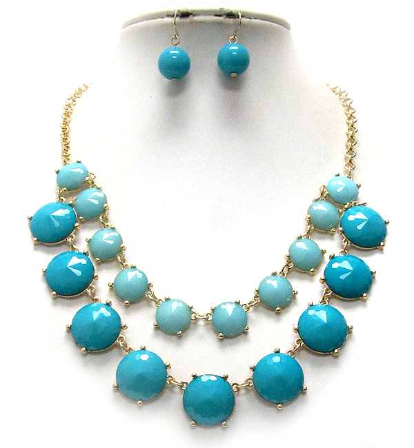 Multi facet acrylic stone link double layer necklace earring set