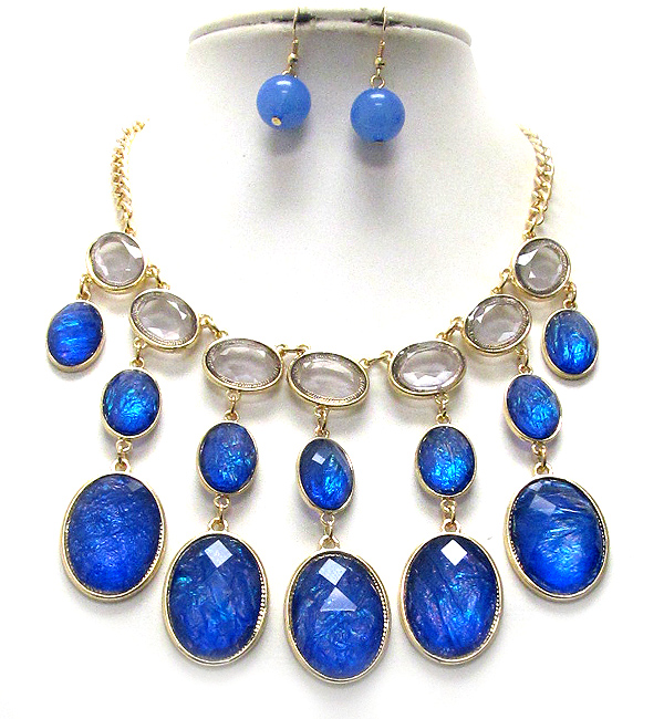 Oval shape acrylic stone link drop necklace earring set