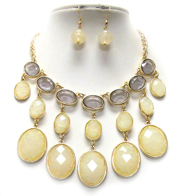 Oval shape acrylic stone link drop necklace earring set