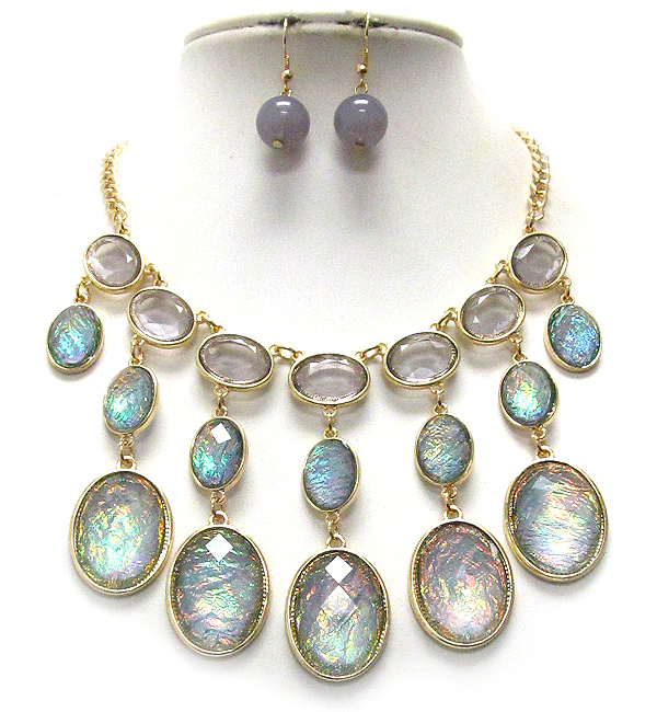 Oval shape acrylic stone link drop necklace earring set