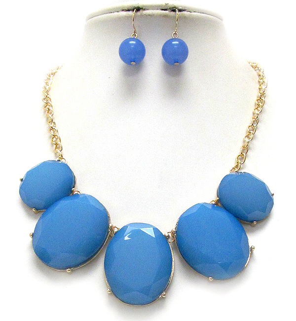 Multi facet acrylic stone link necklace earring set