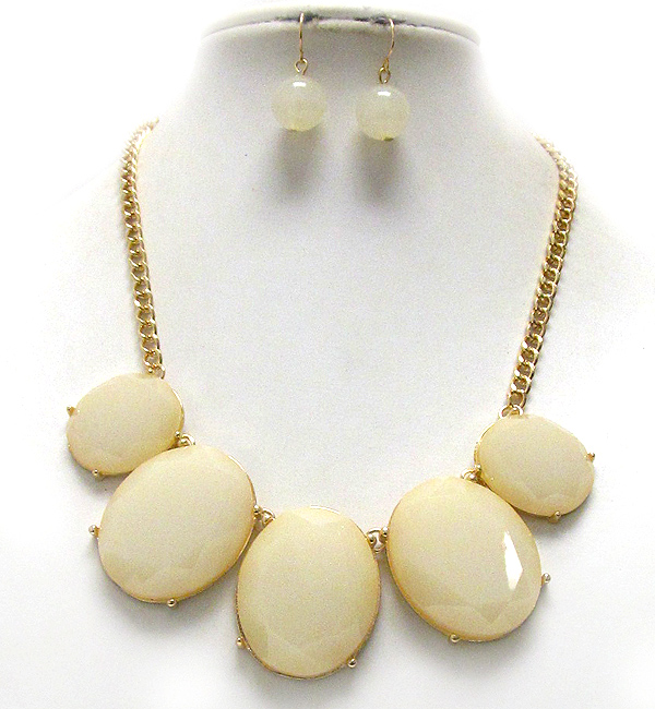 Multi facet acrylic stone link necklace earring set