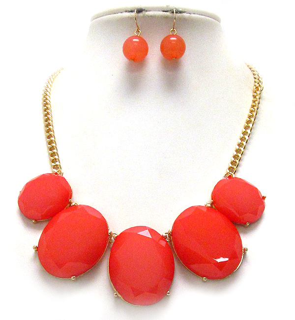 Multi facet acrylic stone link necklace earring set