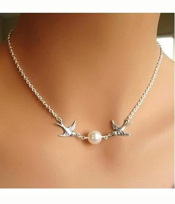 Etsy style birds and pearl necklace