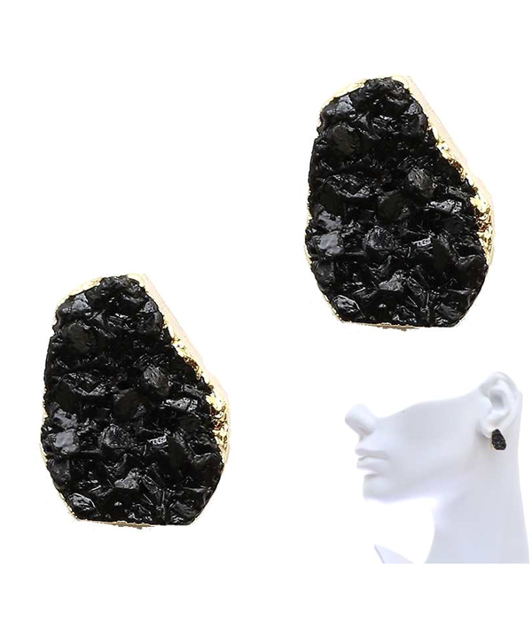 Side gold plated druzy stud earring