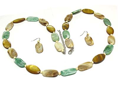 Multi semi precious oval link long necklace and earring set 