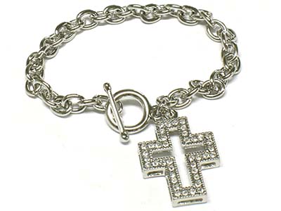 Crystal side deco cross toggle bracelet