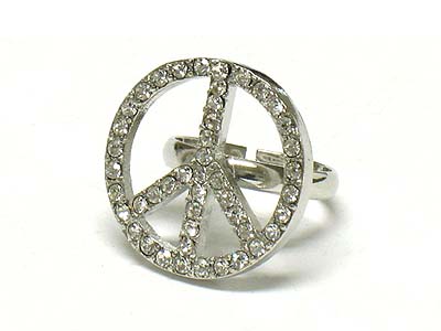 Crystal peace mark adjustable ring