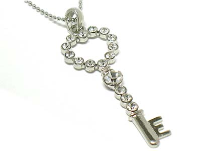 Crystal paved key pendant necklace 