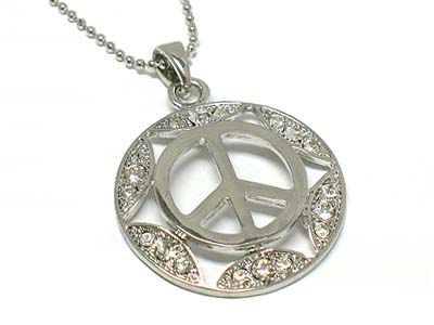 Crystal round peace pendant necklace 