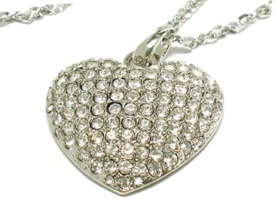 Crystal dense large heart pendant necklace 