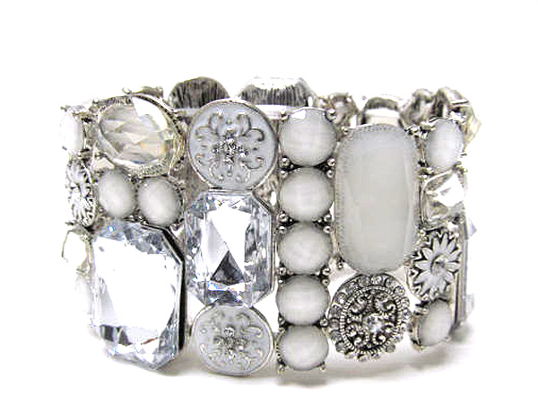 Crystal and facet glass artistic stretch bracelet