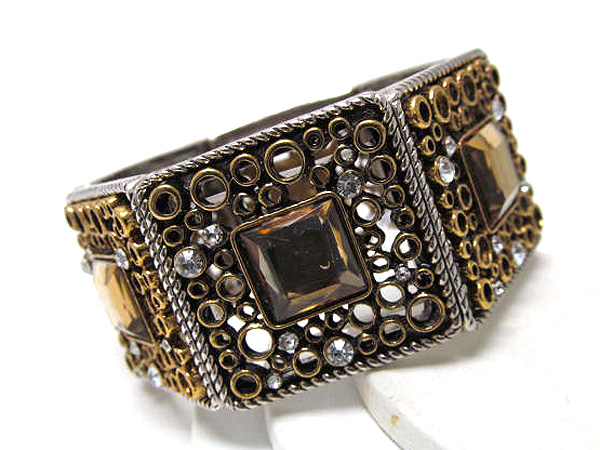 Multi crystal on multi square art designer style stretch bracelet