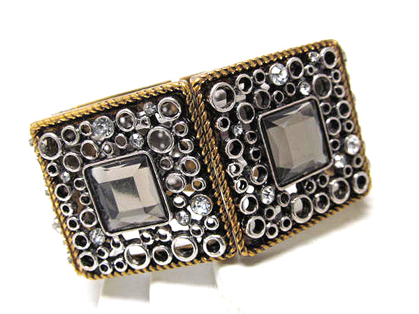 Multi crystal on multi square art designer style stretch bracelet