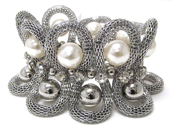 Crystal with multi pearl and metal balls tub wire strectch bracelet