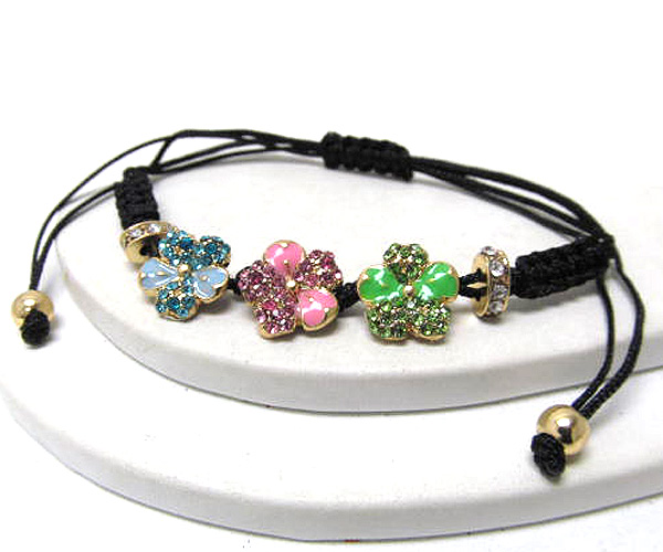 Crystal flowers theme and braided yarn friendship bracelet