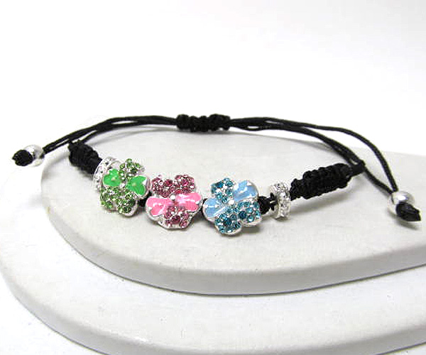 Crystal flowers theme and braided yarn friendship bracelet