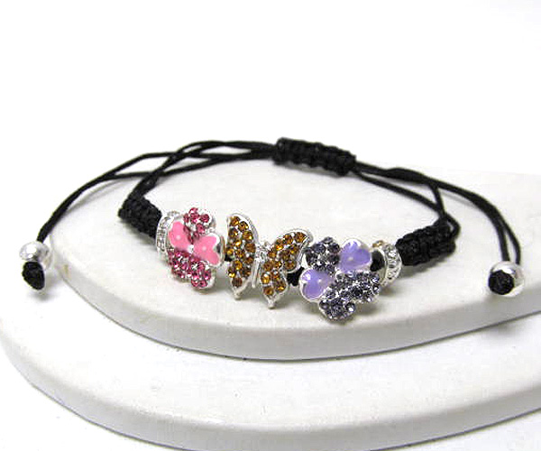 Crystal flower and butterfly theme and braided yarn friendship bracelet