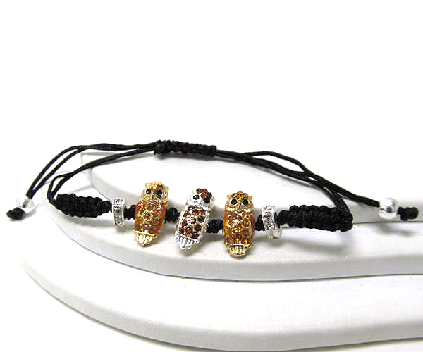 Crystal owls theme and braided yarn friendship bracelet 