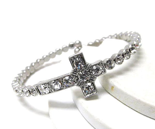 Crystal leaned cross metal crystal stretch bracelet