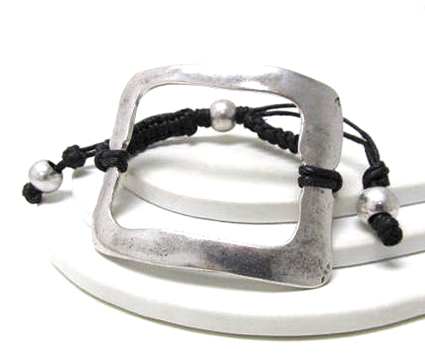 Metal hammerd square casting with cord stretch bracelet