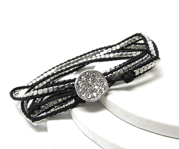 Round crystal with metal beads and wrap cord bracelet 