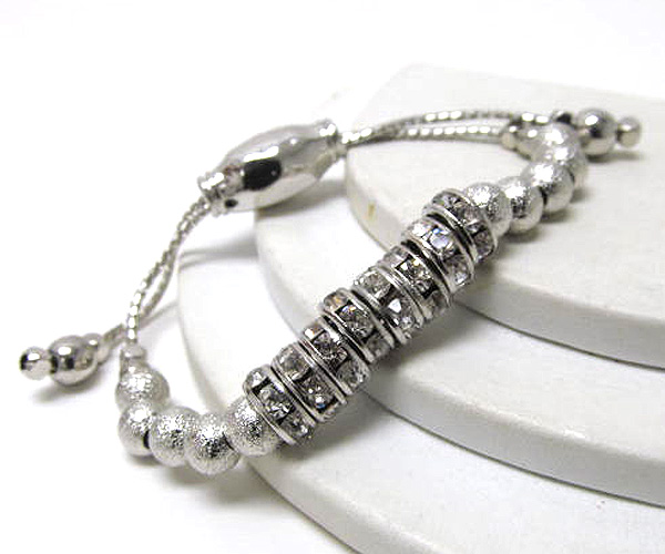 Multi metal ball and crystal rondelle pull tie bracelet 