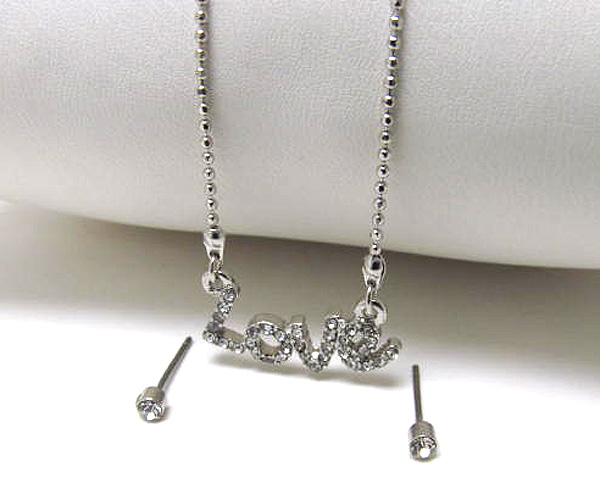 Crystal love message chain necklace earring set