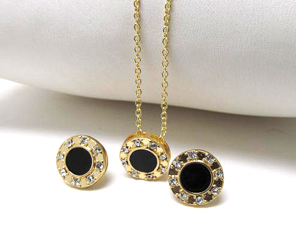 Crystal pendant round epoxy chain necklace earring set