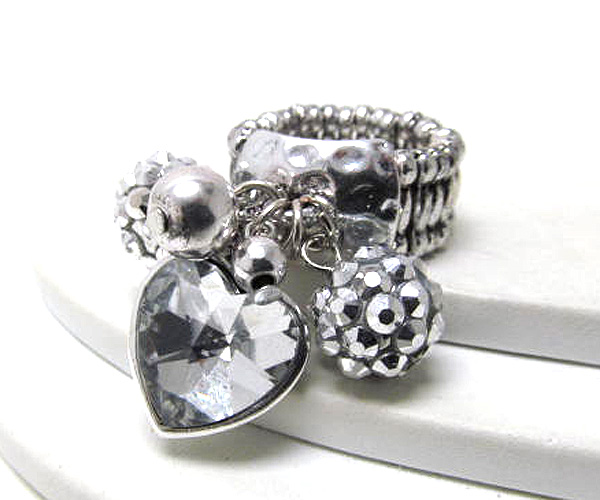 Crystal fireball and mixed charm stretch ring