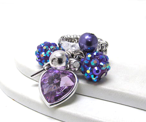 Crystal fireball and mixed charm stretch ring