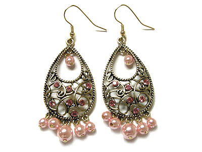 Crystal and pearl beads drop earring