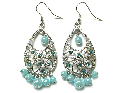 Crystal and pearl beads drop earring