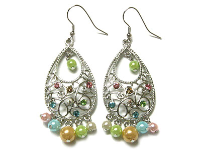 Crystal and pearl beads drop earring