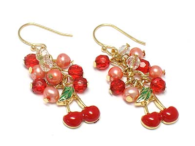 Beads cluster and cherry drop earring