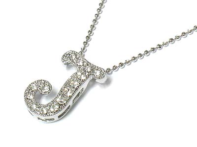 Made in korea whitegold plating crystal initial neckalce - j