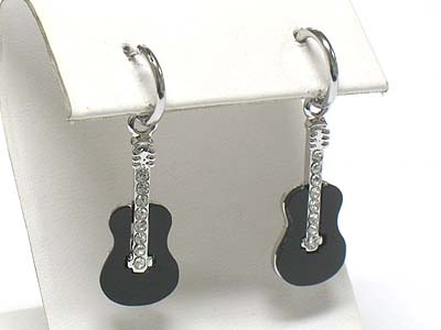 Made in korea whitegold plating crystal and onyx deco guitar earring