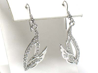 Made in korea whitegold plating crystal wing drop earring 