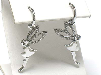 Made in korea whitegold plating crystal and mop deco tinkerbell earring