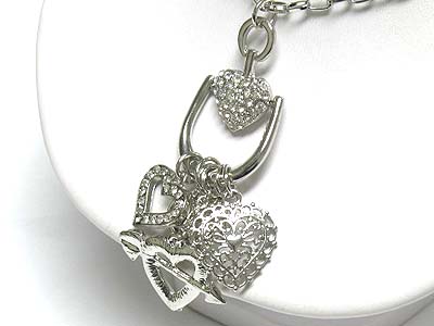 Multi crystal heart drop long necklace