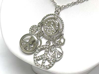 Multi crystal peace mark drop long necklace