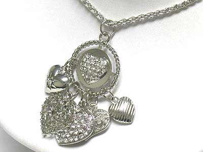 Multi crystal heart drop long necklace