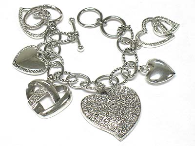 Marcasite look multi heart dangle toggle braceelt