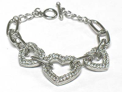 Crystal triple heart and chain link bracelet