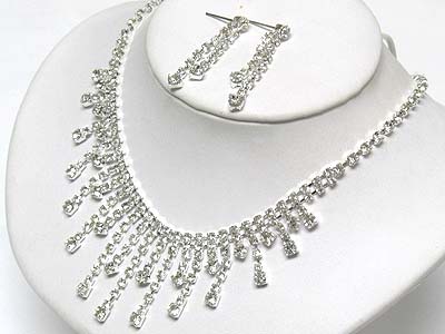 Multi rhinestone drop necklace and earring set