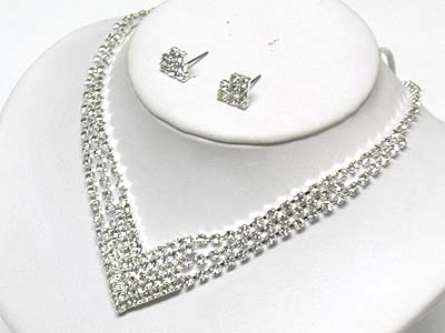 Rhinestone v shape necklace and earring set