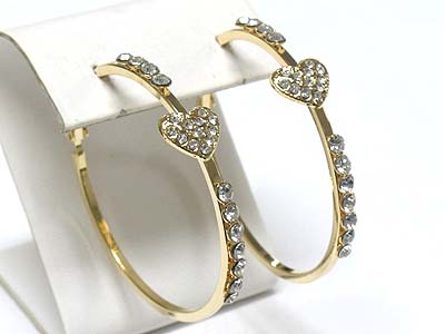 Crystal side metal hoop earring - heart - hoops